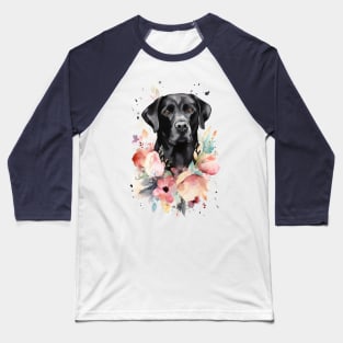 Pet Dog Portrait, Dog Owner Gift Idea, Cute Black Lab Watercolor Dog Portrait Baseball T-Shirt